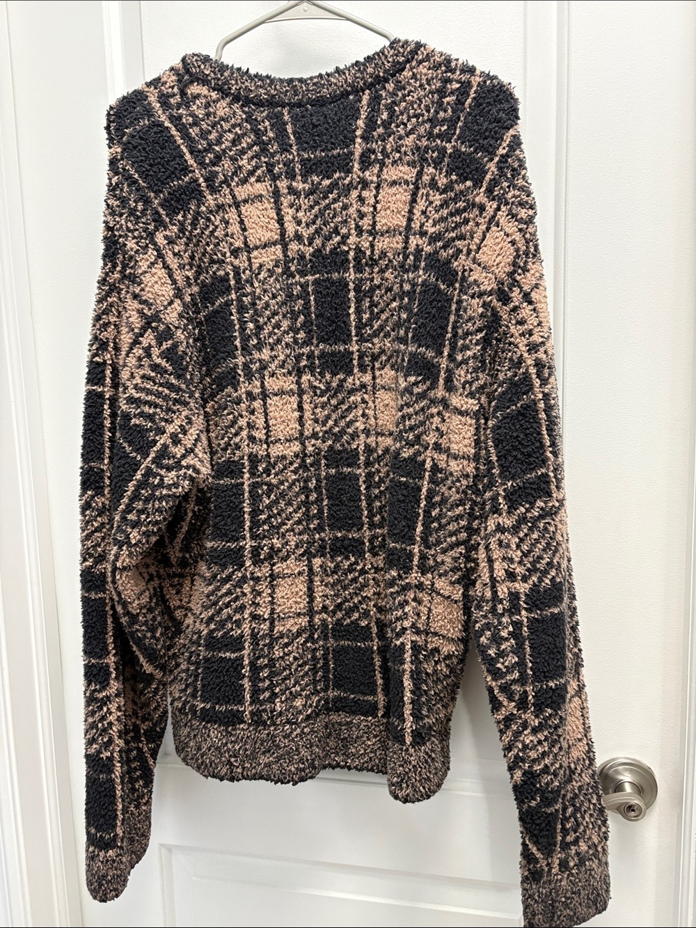 SKIMS Plush Plaid Teddy Sweater XL Brown Black Oversized Fuzzy Soft Pullover - Picture 7 of 7